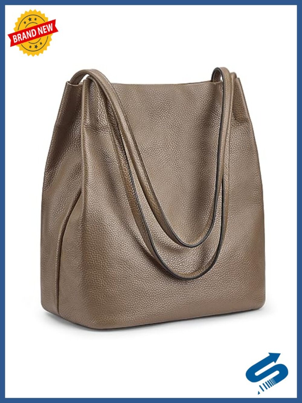 Genuine Leather Tote Handbag Women Soft Magnetic Snap Shoulder Work Shopping